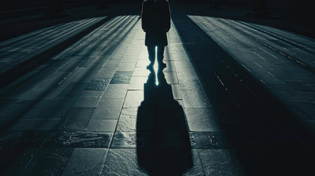 Captivating image of a detective's shadow stretching across the floor, igniting curiosityの素材