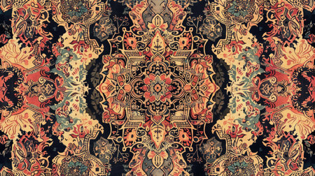 Intricate bohemian pattern background with symmetrical designs and earthy tones, evoking a sense of natural beauty and creativity.の素材