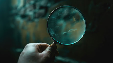 Dramatic image of a magnifying glass uncovering the criminal's true mark, enhancing the intensity of the investigationの素材