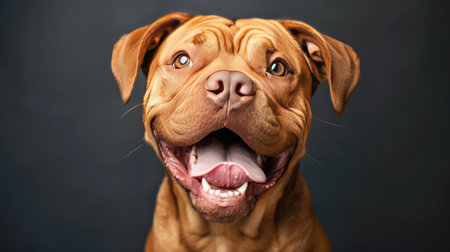 Delighted dog showing off a wide grin, its eyes gleaming with sheer happinessの素材