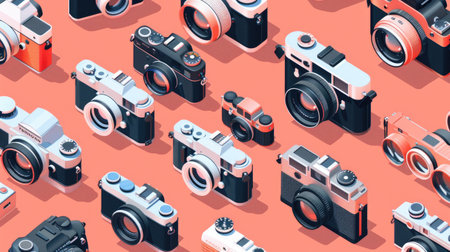 Modern illustration of digital and film cameras celebrating World Photography Dayの素材