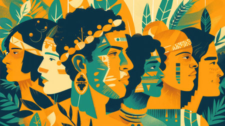 Inspirational illustration of iconic Brazilian symbols and historical figures for Independence Dayの素材