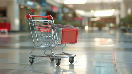 Polished shopping mall cart stationed in a designated product areaの素材