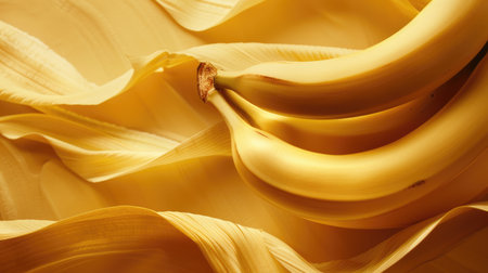 Artistic composition of bananas, highlighting their curved shape and golden hueの素材