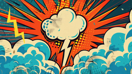 Dynamic comic-style pop art background with a striking thunder illustration, adding a burst of energy to any design projectの素材
