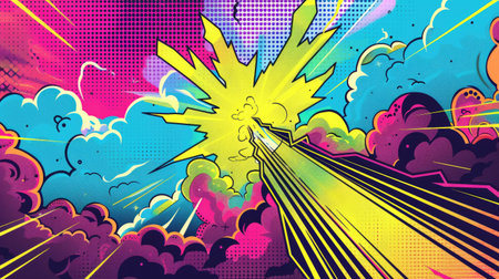 Whimsical pop art design featuring a thunder illustration, adding a playful and lively touch to your artworkの素材