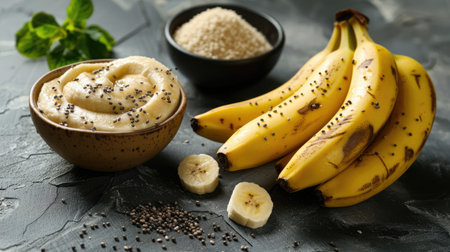 Wholesome image of ripe bananas, perfect for illustrating balanced nutritionの素材