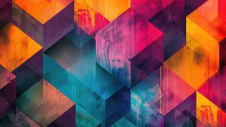 Abstract geometric pattern with overlapping hexagons and vibrant colors, creating a dynamic and modern visual.の素材