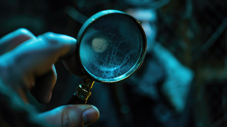 Dramatic image of a magnifying glass uncovering the criminal's true mark, enhancing the intensity of the investigationの素材
