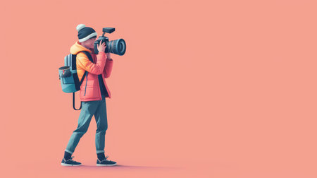 Energetic character holding a professional camera, dynamic World Photography Day compositionの素材