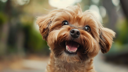 Cheerful pup flashing a big smile, its eyes twinkling with unmistakable happinessの素材
