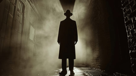 Intriguing shot of a detective's shadow looming large, adding suspense to the sceneの素材