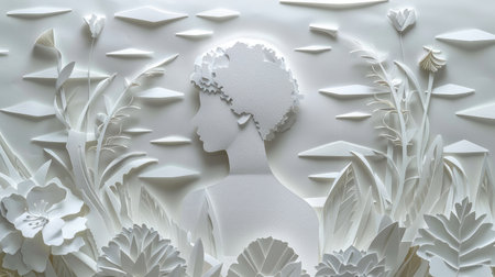 Artful paper cutout of a person surrounded by a finely crafted paper scene, demonstrating the beauty of paper craftingの素材