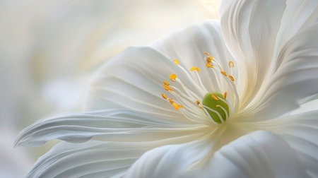 Pristine white flower captured in soft natural light, evoking a sense of purity and tranquilityの素材