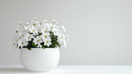 Simple yet elegant white flowers in a white pot, ideal for a minimalist and tranquil design.の素材