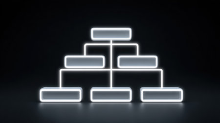 A striking illuminated organizational chart against a dark background, ideal for visualizing corporate structure and enhancing business presentations.の素材