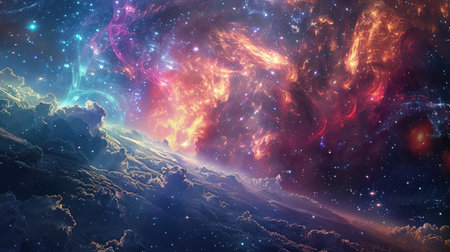 Abstract space background with a surreal cosmic landscape, transporting viewers to the depths of the universe.の素材
