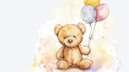 Experience the joy of baby teddy bears with balloons in this adorable watercolor illustration set.の素材