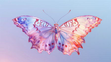 A stunningly detailed butterfly in a digital illustration, isolated against a smooth, serene blue backgroundの素材