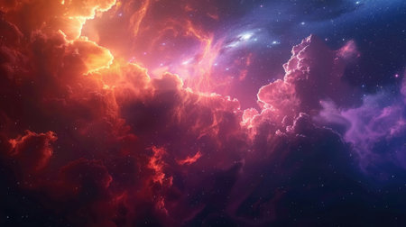 A mesmerizing abstract space background showcasing colorful cosmic clouds and distant stars.の素材