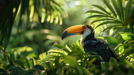 Toco Toucan in its natural habitat, perched amidst the lush foliage of the Amazon rainforest.の素材