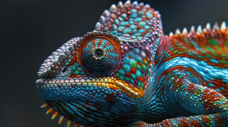 Chameleon in brilliant close-up, showcasing its ability to change colors. A tropical wildlife wonder captured in detail.の素材