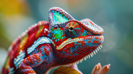 Chameleon in brilliant close-up, showcasing its ability to change colors. A tropical wildlife wonder captured in detail.の素材
