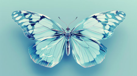 A captivating digital butterfly illustration, beautifully detailed and gracefully set against a peaceful blue background.の素材