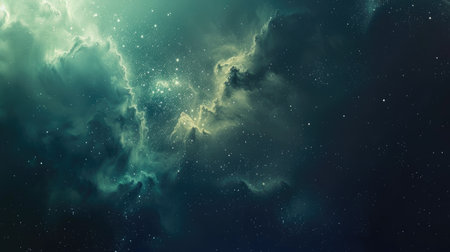 Celestial abstract space background featuring shimmering stars and ethereal nebulae, perfect for cosmic-themed designs.の素材