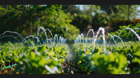 Efficient water management in agriculture: Precision irrigation systems ensure optimal hydration for crops, reducing water usage and promoting sustainabilityの素材