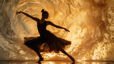 Embrace the fluidity of motion with a captivating dancer silhouette against a dynamic background.の素材