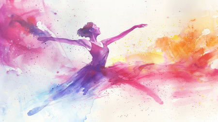 A captivating watercolor illustration that celebrates the freedom and joy of dance through fluid movement.の素材