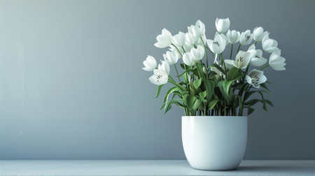 Simple yet elegant white flowers in a white pot, ideal for a minimalist and tranquil design.の素材