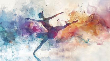 Discover the beauty of dance with an expressive watercolor illustration of a person in a dynamic poseの素材
