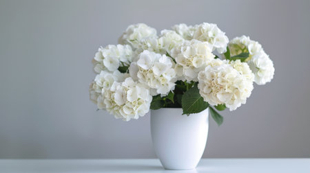 Elegant white flowers arranged in a modern white pot, ideal for a minimalist and chic design.の素材