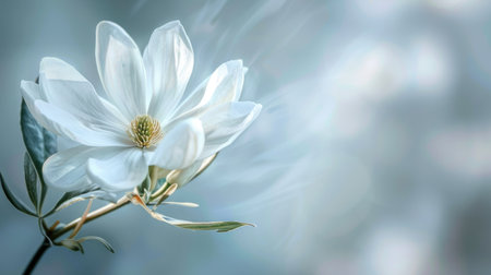 Pristine white flower isolated against a soft background, emanating a sense of purity and elegance.の素材