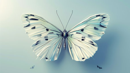 An exquisite butterfly illustration, digitally rendered with precision, set against a calming blue background.の素材