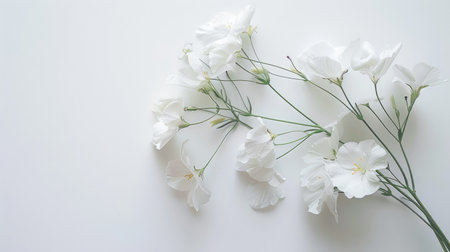 Minimalist composition of white flowers, highlighting their understated beauty and simplicityの素材
