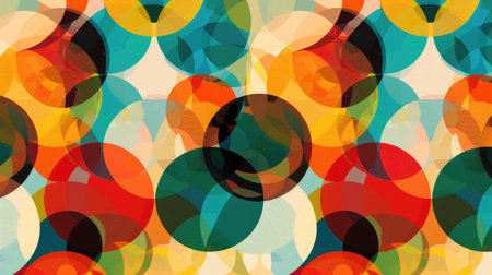 Dynamic abstract geometric pattern with overlapping circles and bold colors, creating a lively and engaging visual.の素材