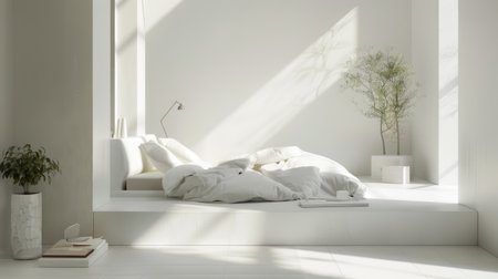Infuse your bedroom with contemporary elegance in white tones, combining sleek furnishings and minimalist decor for a serene retreat.の素材