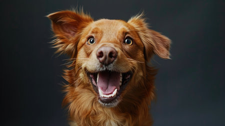 Delighted dog showing off a wide grin, its eyes gleaming with sheer happinessの素材