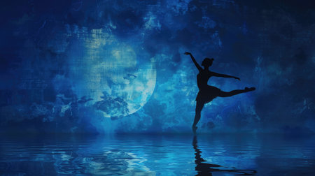 Dive into the world of dance with a striking silhouette against a mesmerizing backdropの素材