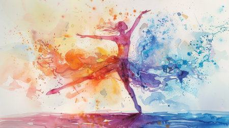 A colorful watercolor illustration depicting a dancer lost in the music, celebrating movement and joy.の素材
