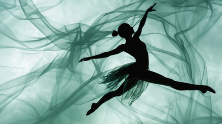 Embrace the fluidity of motion with a captivating dancer silhouette against a dynamic background.の素材