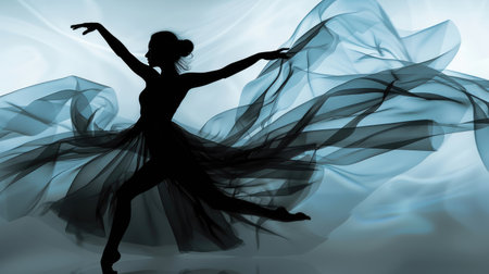 Embrace the fluidity of motion with a captivating dancer silhouette against a dynamic background.の素材
