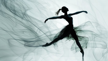 Embrace the fluidity of motion with a captivating dancer silhouette against a dynamic background.の素材