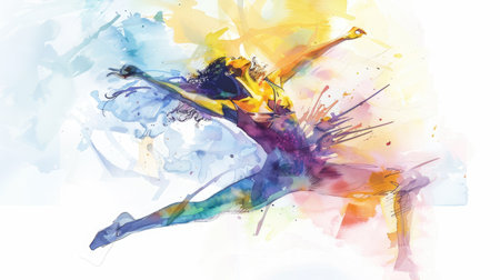 Feel the rhythm in this artistic watercolor illustration of a dancer expressing pure joy through movement.の素材