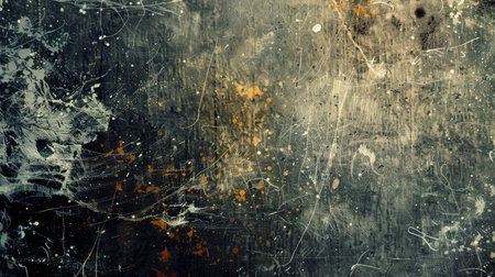 Abstract composition of dirty film grain and scratches, capturing the raw and textured beauty of analog film.の素材