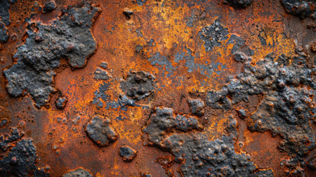 Detailed shot of corroded steel with a rusty texture, ideal for conveying the rugged charm of industrial environments.の素材