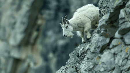 Agile mountain goat climbing steep rocky cliffs with easeの素材